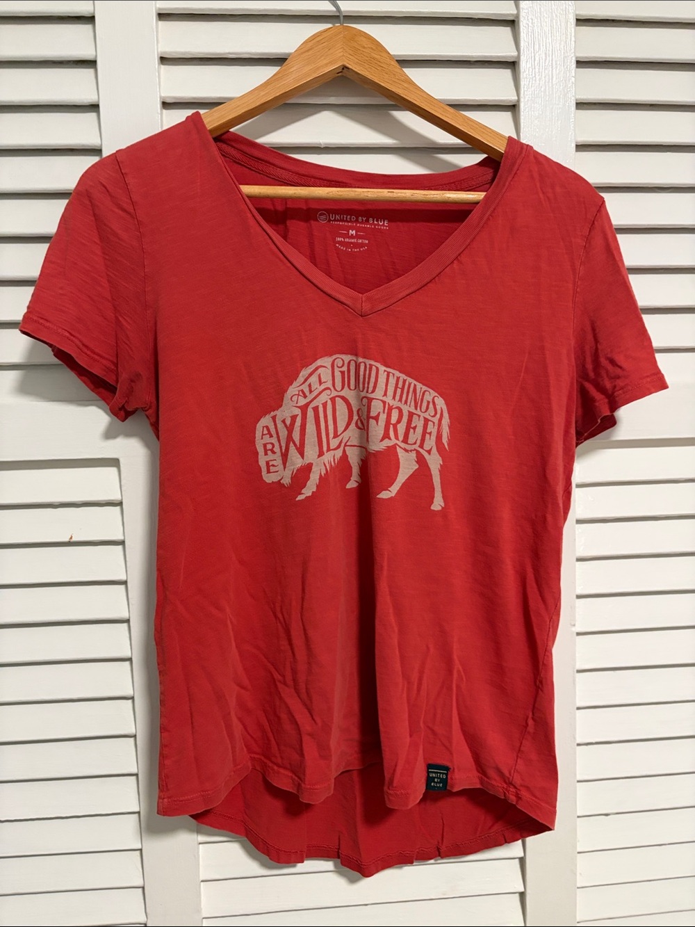 United By Blue Red V-Neck Graphic Tee
